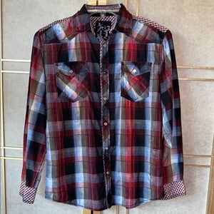 Age of Wisdom pearl snap, long sleeve, plaid shirt, boys size medium (12-14)